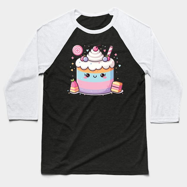 Kawaii Cake Baseball T-Shirt by The Art-Mart